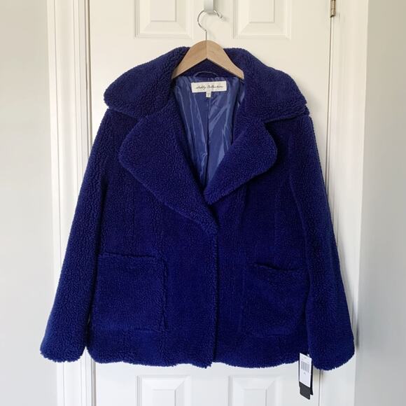 Sebby Teddy Faux Shearling Jacket in cobalt blue, size XL, NWT - Picture 2 of 8